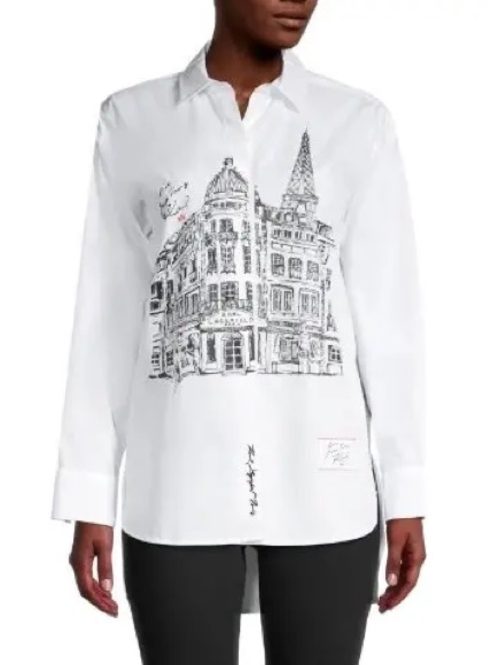 Karl Lagerfeld White Button-Down Shirt with Black Architectural Print